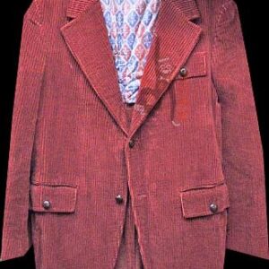 Jack Richards Exaggerated Wide Corduroy Ruby Red Santa Jacket with Loden Buttons
