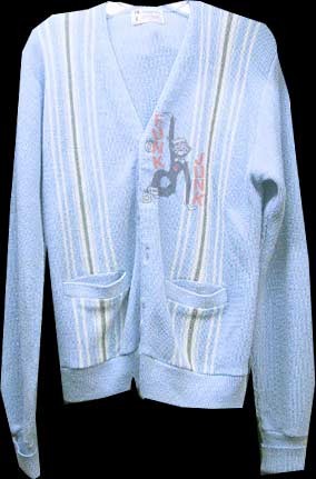 Mr. California Powder Blue with White with Single Grey Stripe Front Button Front Cardigan Sweater