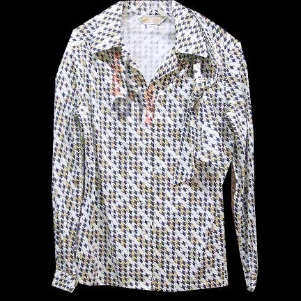 Koret of California White with Diagonal Groups of Tan and Blue Blocks Long Sleeve with Matching Neckerchief