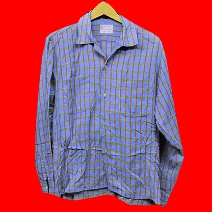Kentfield Custom Casuals Blue with crossing Yellow edged small Rust vertical Green horizontal bars long sleeve plaid shirt