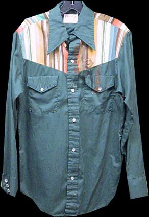 Lazy H Green with Western Blanket Print Yoke and Chest Pearline Snap Western Long Sleeve
