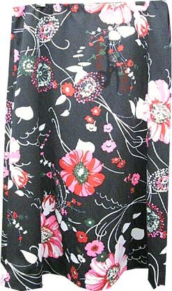 Black with large Pink and Red Flowers with White Leaves 3/4 Skirt