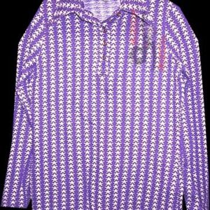 Bobbie Brooks Purple with Vertical Lines of White Stars Long Sleeve Blouse