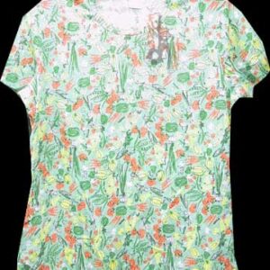 Vera Green with Colored Vegetables Cropped Short Sleeve Blouse