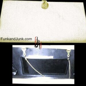 Shiny Gold with Teardrop Clasp with Rhinestones Clutch with Fold in Chain and original Mirror