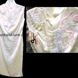 Fantastic Asian Styled Snap Mandarin Collar Champagne Color Silk with Satin with Embroidered and Sequined Full Dragon Dress