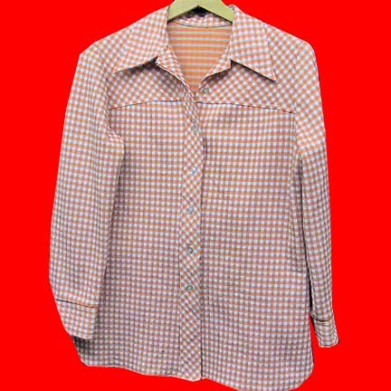 Orange Tan and White plaid jacket weight long sleeve shirt