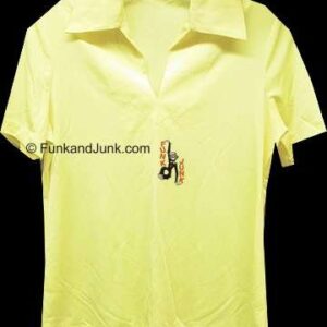 Yellow V Neck with Outline Piping Long Collar 70's Light Short Sleeve Blouse