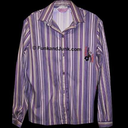 Jack Winter Purple White Tan Etc. Vertical Line Classic Long Sleeve Blouse