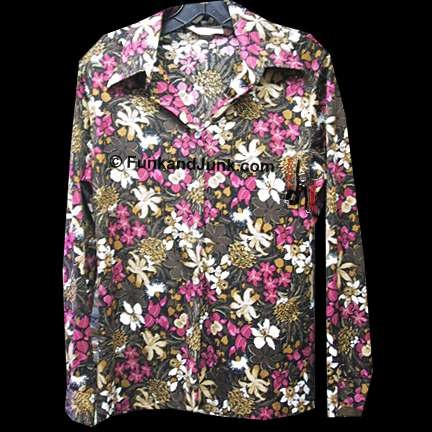 Queen Casuals Black with Red Brown White and Tan Flowers Long Sleeve Blouse