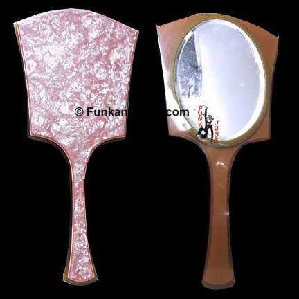 Art Deco scarce Red Marbleized Beveled Edge Hand Mirror