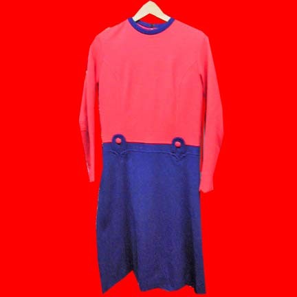 Fiery Red with Blue bottom "connected" with 2 faux buttons and loop panels dress