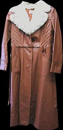 Made for Charming Shoppe Full Length Rust Leather Woman's Coat with Double Rabbit Collar with Attached Belt