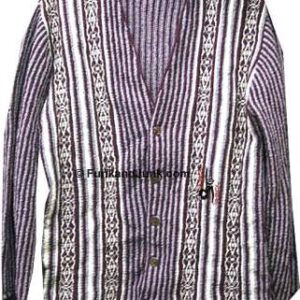 Sears Men's Store Sportswear Purple with White and Grey Lines and Snowflake Vertical Pattern Cardigan Button Sweater