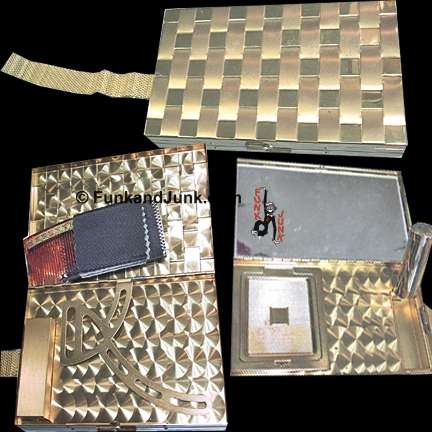 Carry All Dana Perfumes Gold Metal Basket Weave with Metal Carrying Loop Cigarette Case Compact Lipstick Comb Purse