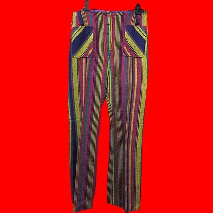 Pandora costume makers 60's multicolor Mexican weave button fly bell bottom pants
