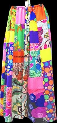 Alice of California Mod Color and Pattern Patchwork Full Length Skirt with Belt