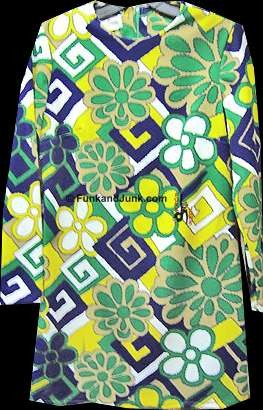 Puritan Forever Young Mod Yellow Green Etc. Flowers on Maze Pattern Go Go Dress