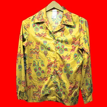 Aileen Gold with needlepoint look cats leaves on stems and bushes long sleeve blouse