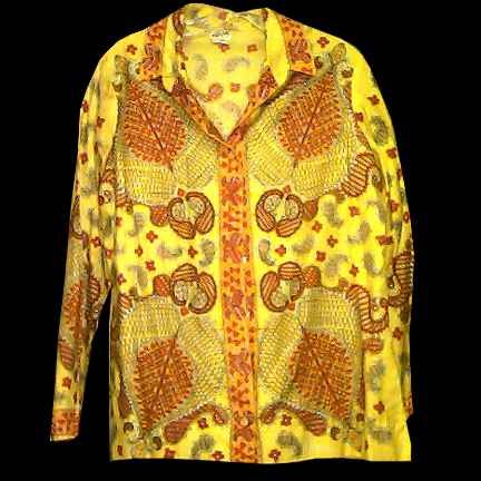 Vera Yellow with Orange & Red Ornate Leaf Pattern Long Sleeve