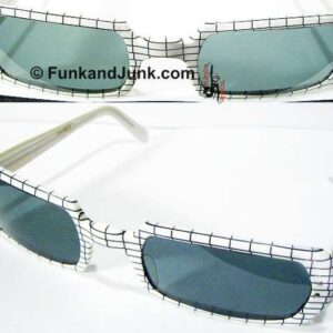 French White with Black Lattice Elongated Rectangular Sunglasses