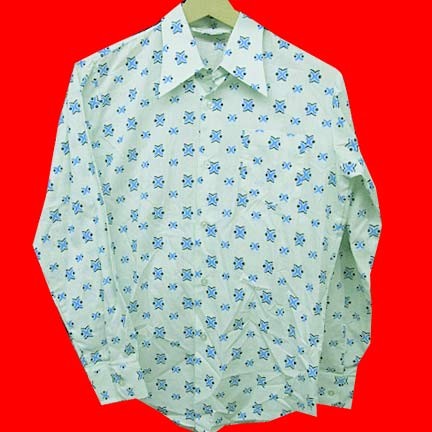 Kmart light sheer Green with two tone blue deco design curves long sleeve shirt