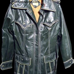 Lerner Shops Deep Green with White Stitch and Solid Tan Piping 70's 4 Pocket Leatherette 3/4 Jacket with Belt