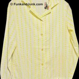 Cadette Girl Scout White with Yellow Vertical Symbol Lines Long Sleeve Blouse