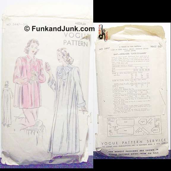 Vogue 1940's Negligee Pattern No. 5447 in Envelope