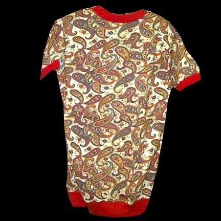 Healthknit White with Blue Red Gold Design Paisleys Red Ringer Neck and Cuffs Short Sleeve with Package