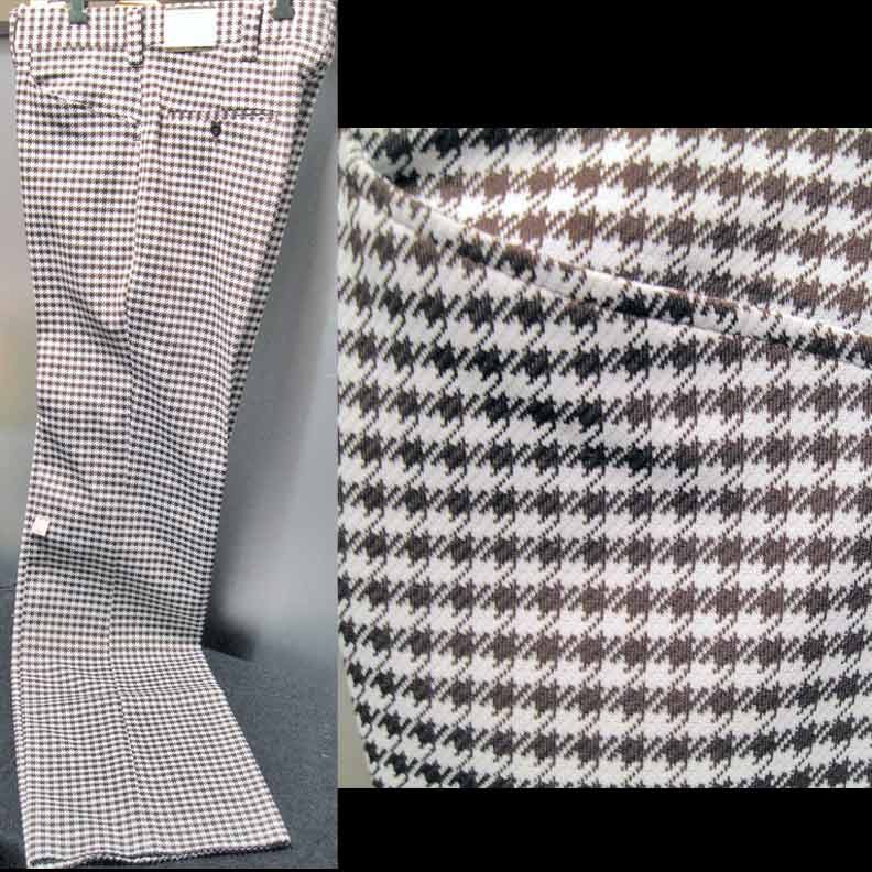Higgins Silhouette W White with Brown optical print Double Knit Flared Slacks