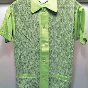 Campus Knit Fashions 2 Tone Green with Diamond Knit front Panels Short Sleeve Boy's Shirt
