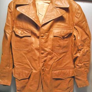 Light Brown 1970's 4 Pocket 3/4 length Button Leather Men's Jacket