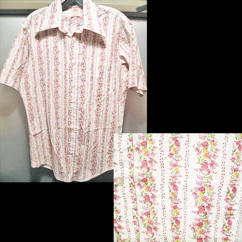 BVD Traditionals Classic White with Purple and Gold Floral Verticals Short Sleeve Shirt