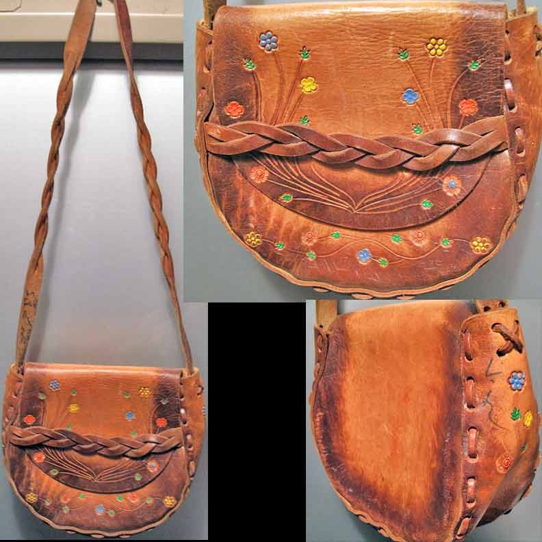 Colored Flowers Tooled Leather Shoulder Purse