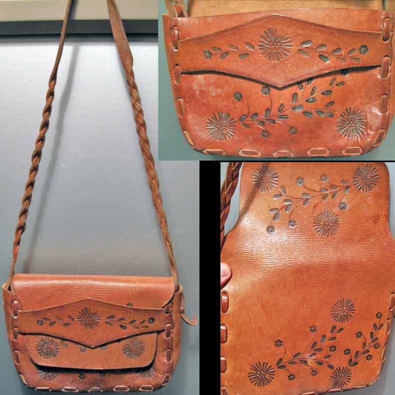 Deep Embossed Flowers and Stems Tooled Leather Shoulder Purse