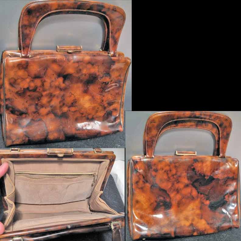 Brown and Black Marbled look Vinyl Purse with Flat Handles