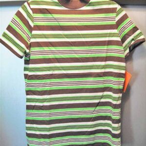 Willow Tree Varied White Brown and Green Horizontal Straight Neck Short Sleeve Top