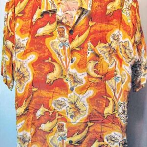 Hawaiian Islands and Dolphins Rayon Hawaiian Shirt