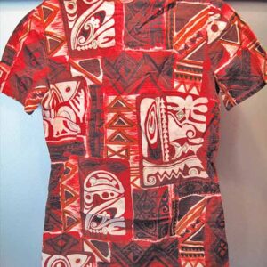 Red Tapa Print Barkcloth Women's Hawaiian Top
