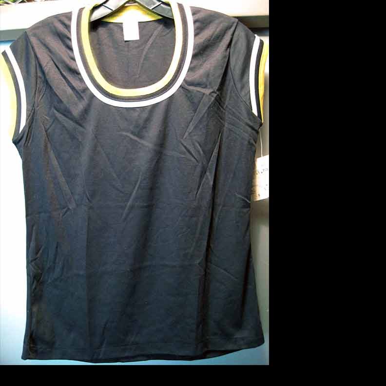 Black with Yellow and White Ringed neck and Arms Sleeveless Top