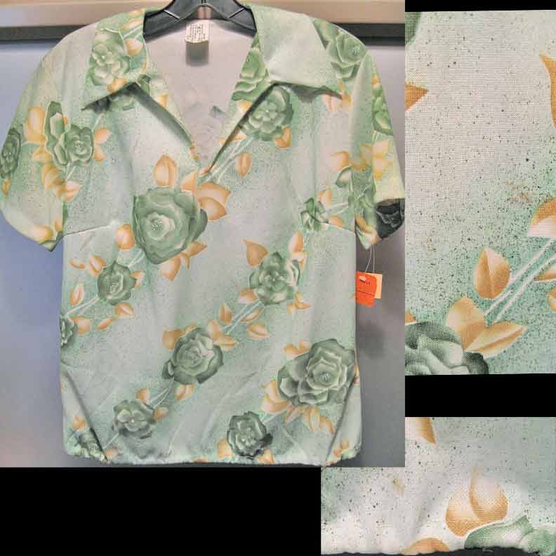 Speckled Green with Large Green Flowers Short Sleeve Blouse