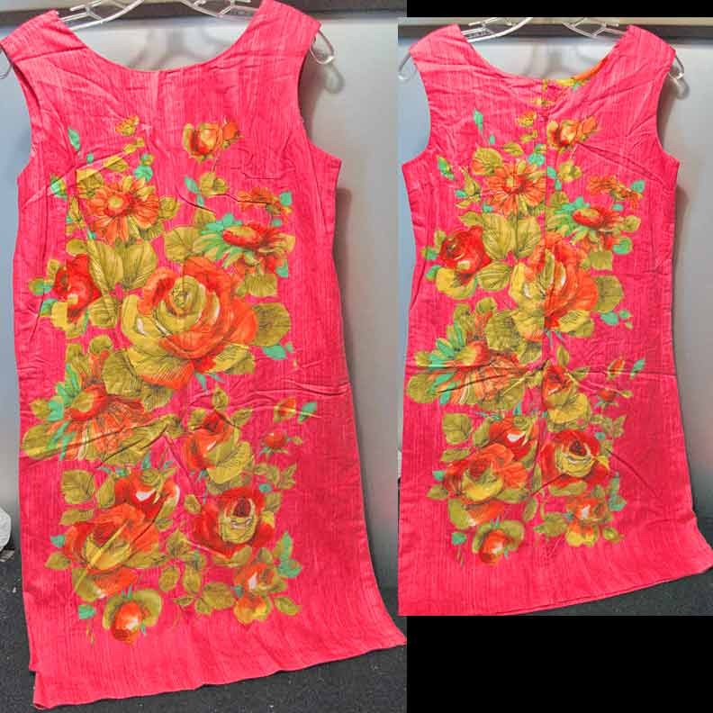 Streaked Hot Pink with Watercolor Flowers Sleeveless Dress