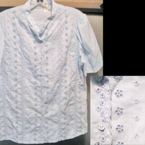 Judy Bond Sky Blue with Stitched Flowers Short Sleeve Blouse
