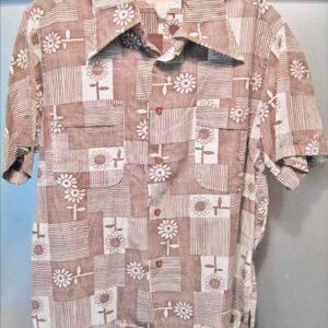 Andy Mohan Brown and White Daisies Checkerboard Short Sleeve Shirt