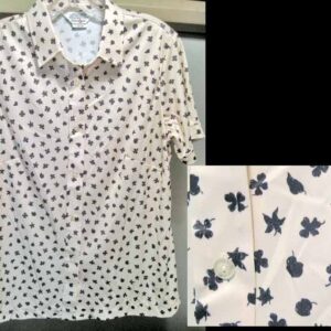Sears Cream with Blue Flowers and Clovers Short Sleeve Shirt