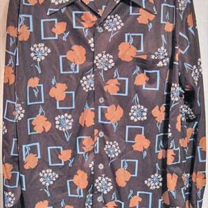 Joel Brown with Blue Boxed Brown Flowers Disco Long Sleeve Shirt