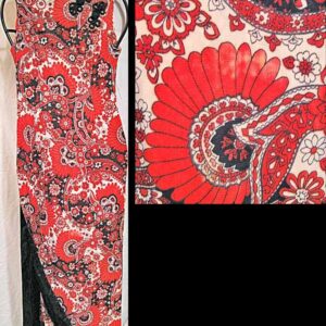 Asian Bowknot styled White with Orange and Black Mod Flowers Full Length Dress