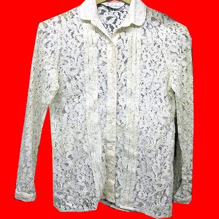 Herman Geist White floral lace sheer long sleeve blouse