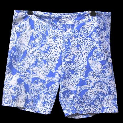 Lilly Pulitzer Men's Stuff Blue with White Rabbits Lizards Butterflies Pigeons Etc. and Paisleys Shorts